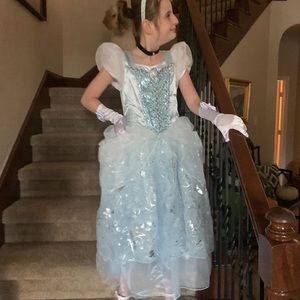 Disney Store Cinderella Costume Dress Gloves Choker Necklace Earrings Size 12
